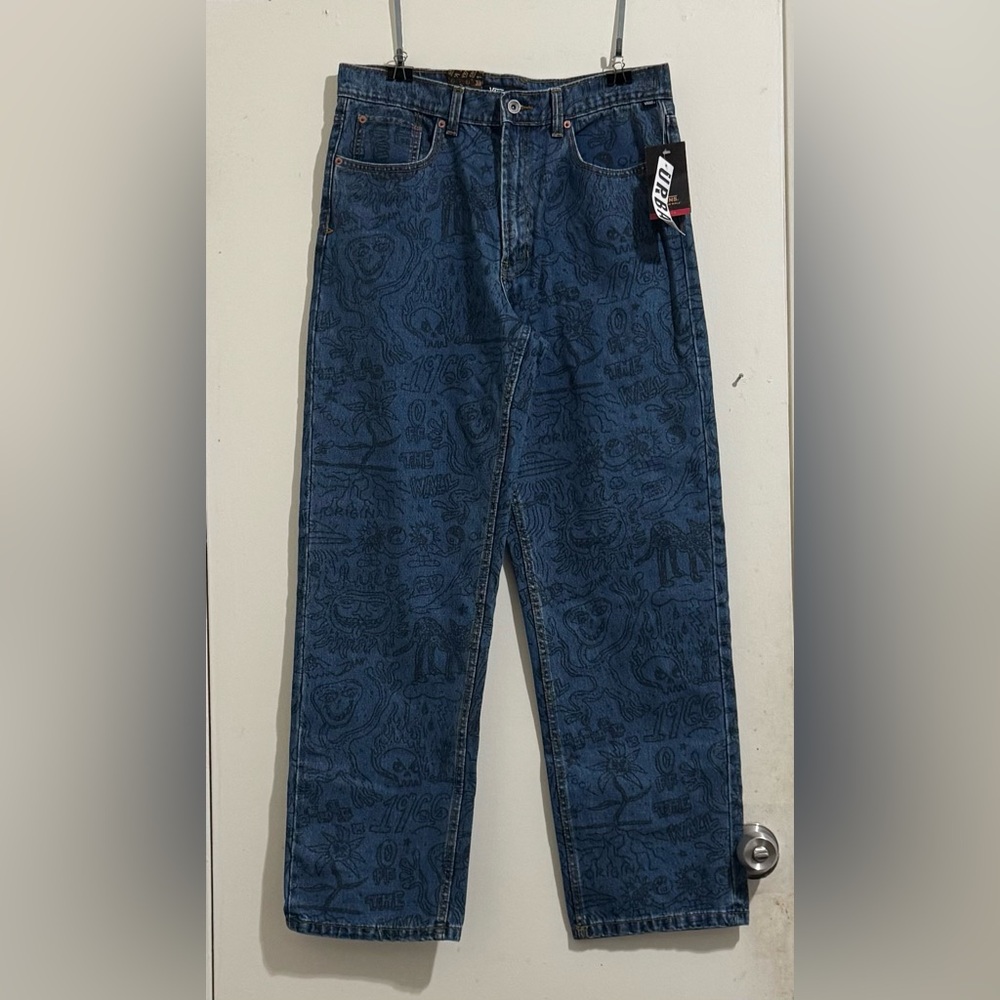Vans Men's 32Wx32L Check-5 Printed Loose Fit Straight Leg Mid-Rise Jeans NWT